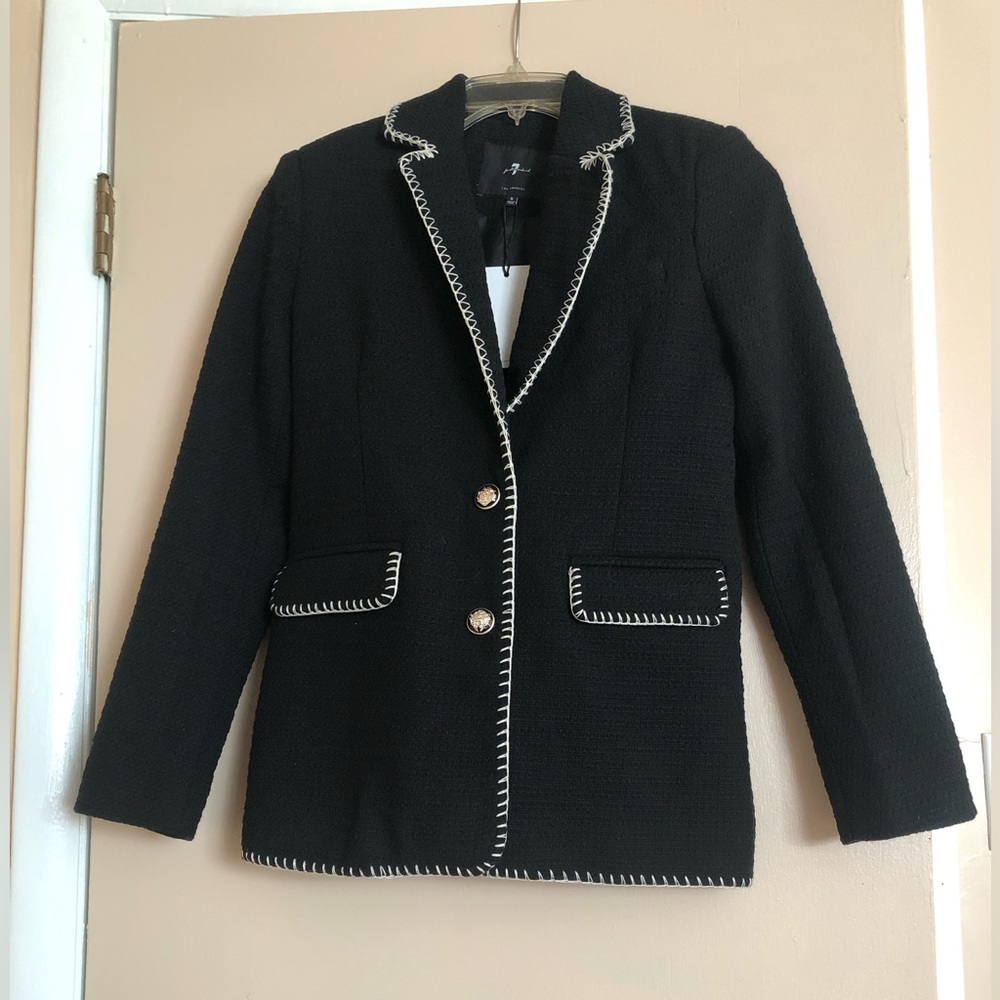 7 For All Mankind Black Stitched Blazer Size S NWT.